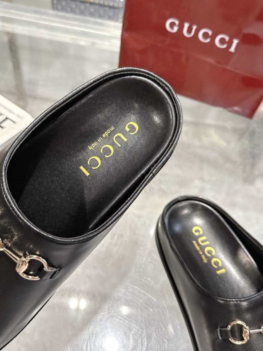 GUCCI Black Leather Horsebit Loafer Mules Slides Slippers - Picture 8 of 8